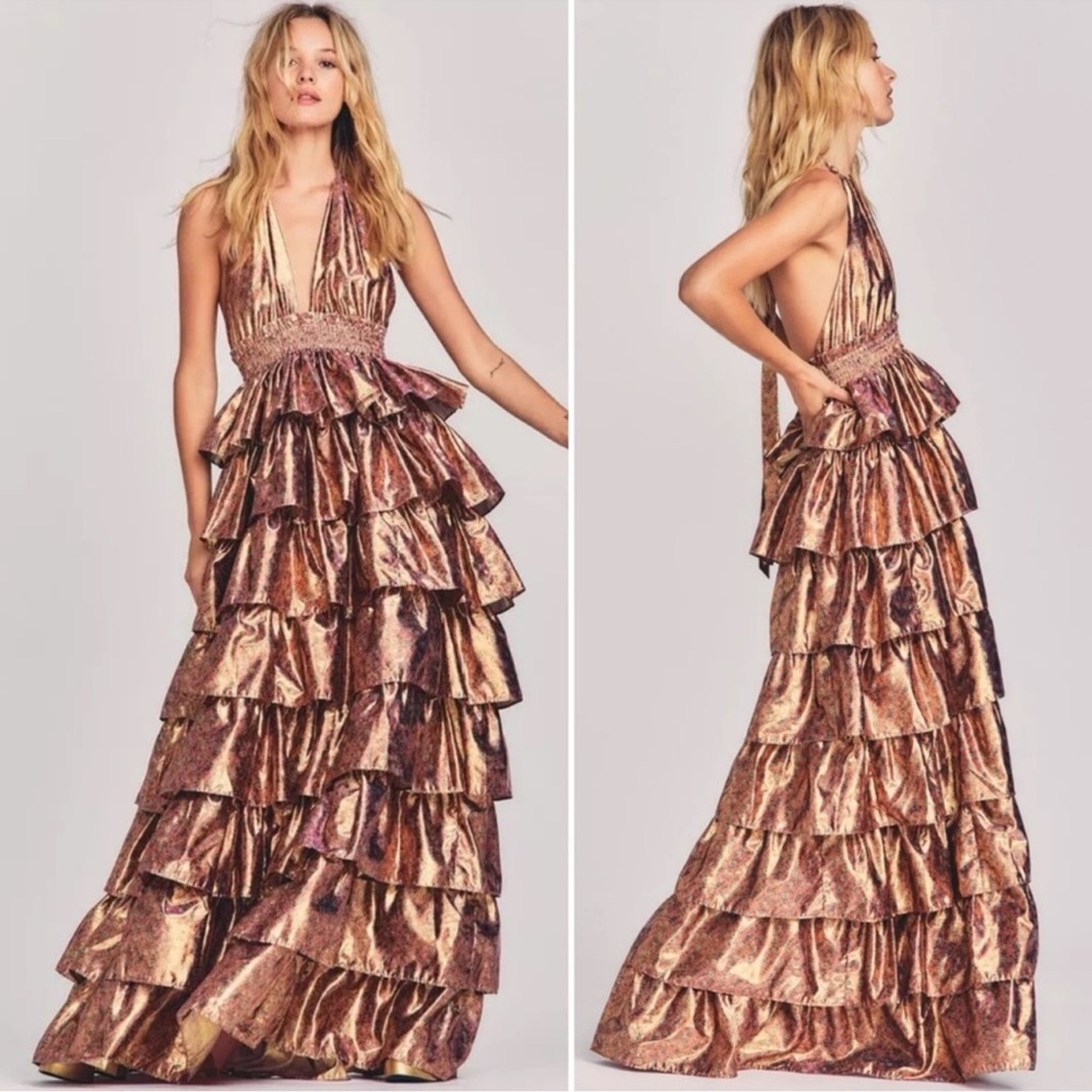 LoveShackFancy Bexlie Halter Gown Maxi Dress in Size Medium